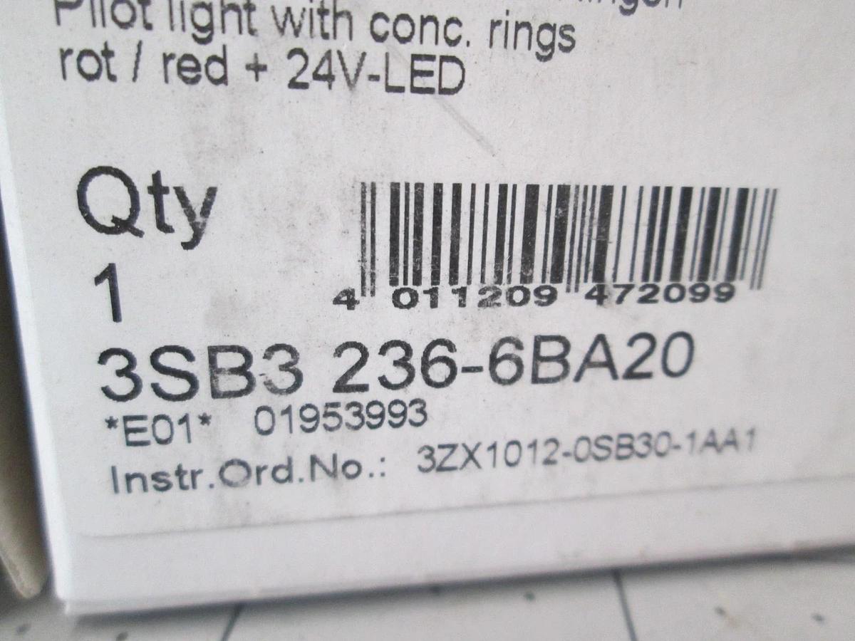 Siemens, 3SB3 236-6BA20, Red Pilot Light Indicator, New, Lot of 3
