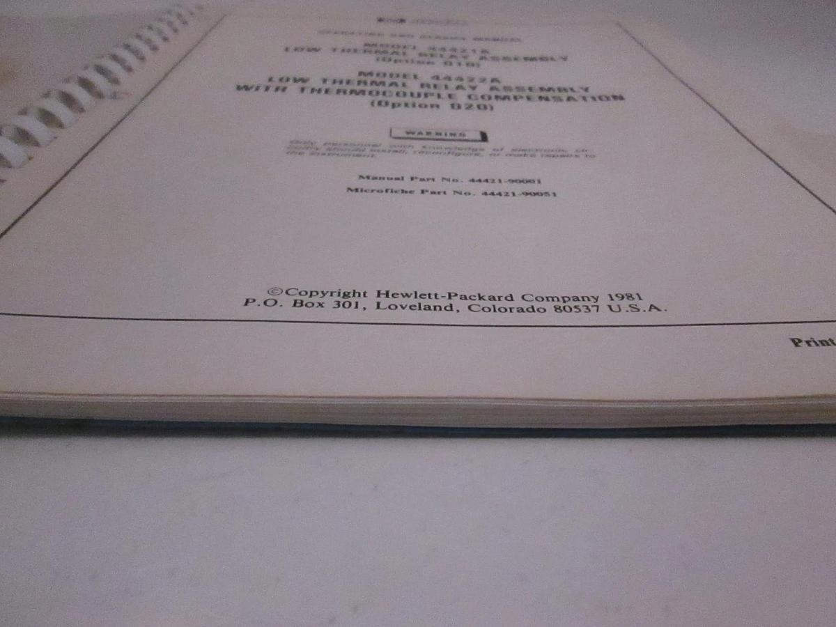 Used HP 44421A and 44422A Low Thermal Relay Assy Operation and Service Manual, Used