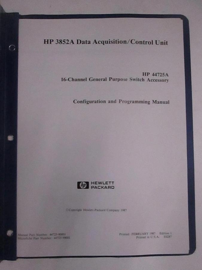 Used HP 3852A Data Acquisition/ Control Unit Configuration and Program Manual, Used