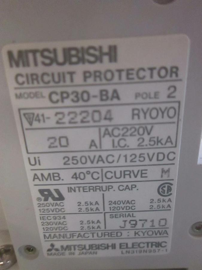 Used Mitsubishi CP30-BA Circuit Protector Assy w/ Mounting Bracket, Used
