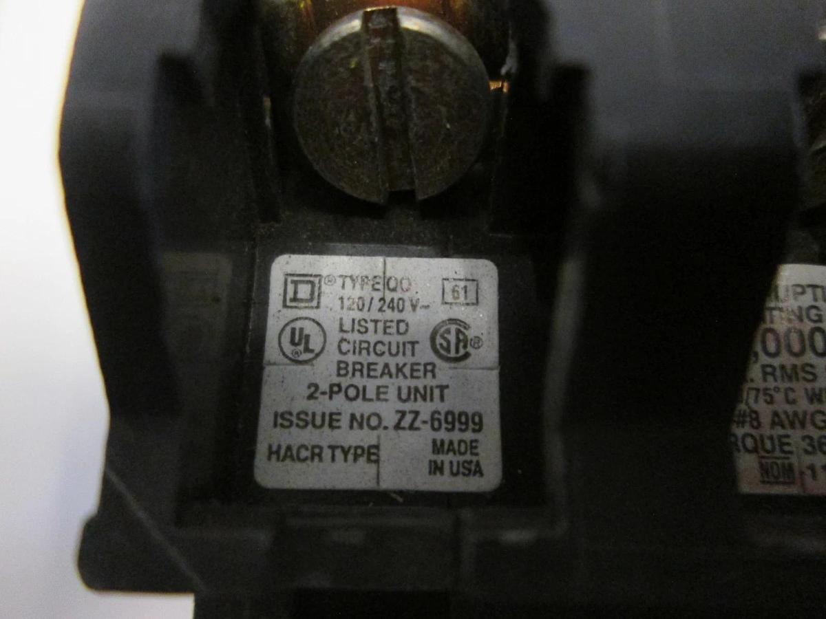 Used Square D, Type QO Circuit Breaker, 120/ 240V, 20A, 2 Pole, Used