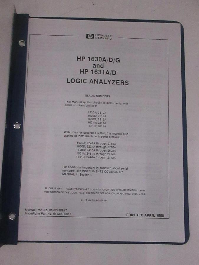 Used HP 1630A/D/G and 1631A/D Logic Analyzers Manual, Used