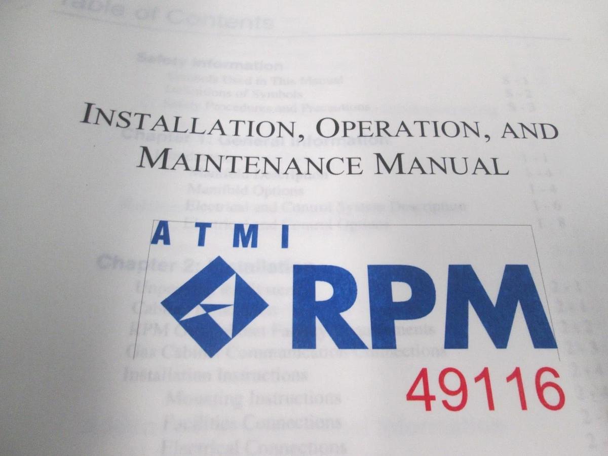 Used ATMI, Single Cylinder Gas Cabinet Installation, Operation and Maintenance Manual