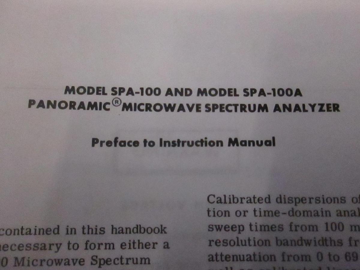 Used Panoramic Microwave Spectrum Analyzer SPA-100A Instruction Manual, Used