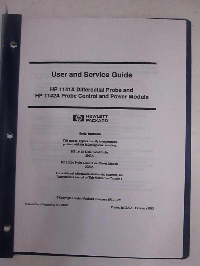 Used HP 1141A Differential Probe and 1142A Probe Control User and Service Guide, Used