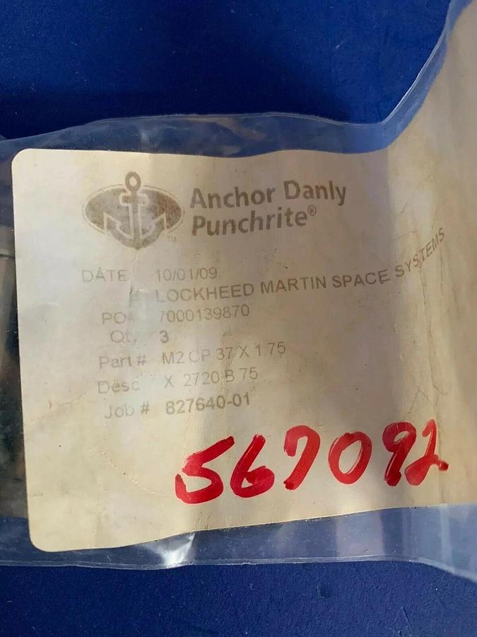 Anchor Danly Punchrite Round Perforating Punches, M2CP37 x 1.75, Lot of 4 New