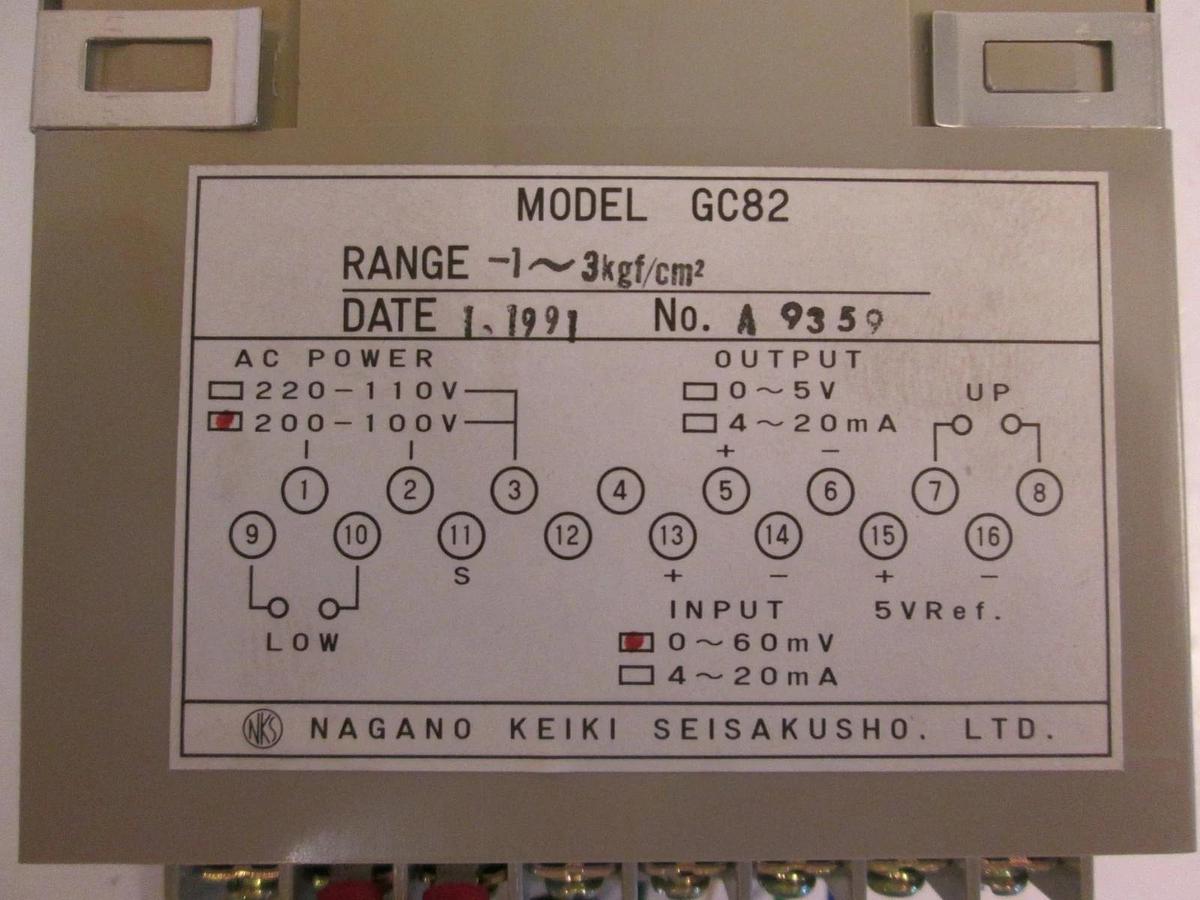 Used NAGANO KEIKI GC82 Digital Indicator, 200-100 VAC, -1 - 3 Kgf/cm2, 0-60mV