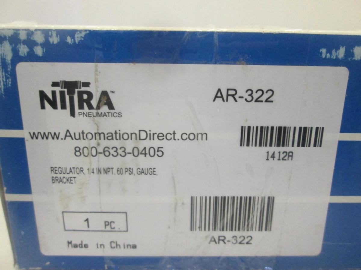 Nitra Pneumatics, AR-322, Regulator w/ Bracket, 1/4" IN NPT, 60 PSI, New