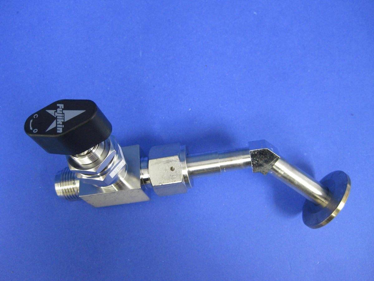 Used Fujikin 1/4 Turn Manual Shut Off Valve, 1/2" MVCR w/ NW25 Flange Adapter, Used