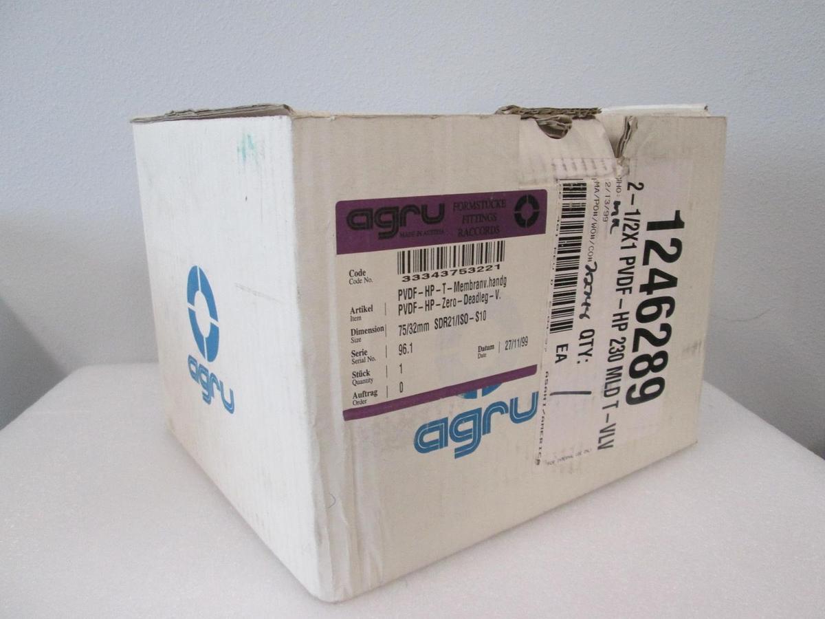 Agru, PVDF-HP, T-Diaphragm Valve 2 1/2"/ 1", 150 PSI, New