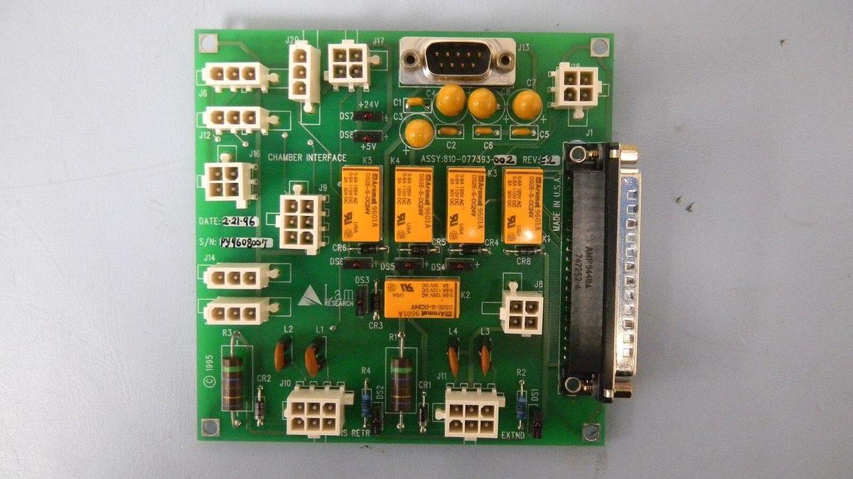 Used Lam Research 810-077393-002 Rev E2, Chamber Inter., PCB, Working When Removed