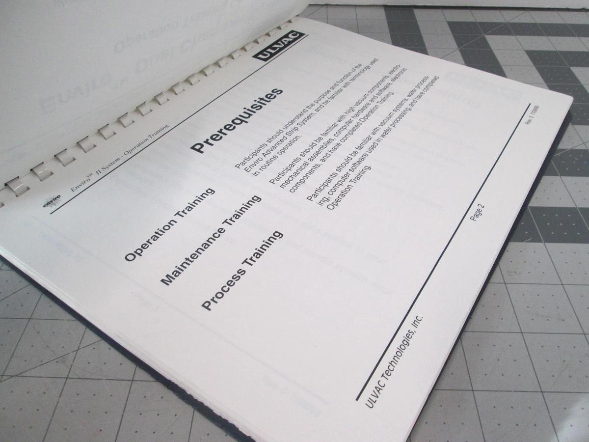 Used Ulvac, Enviro II System, Operator and Maintenance Training Course, Used