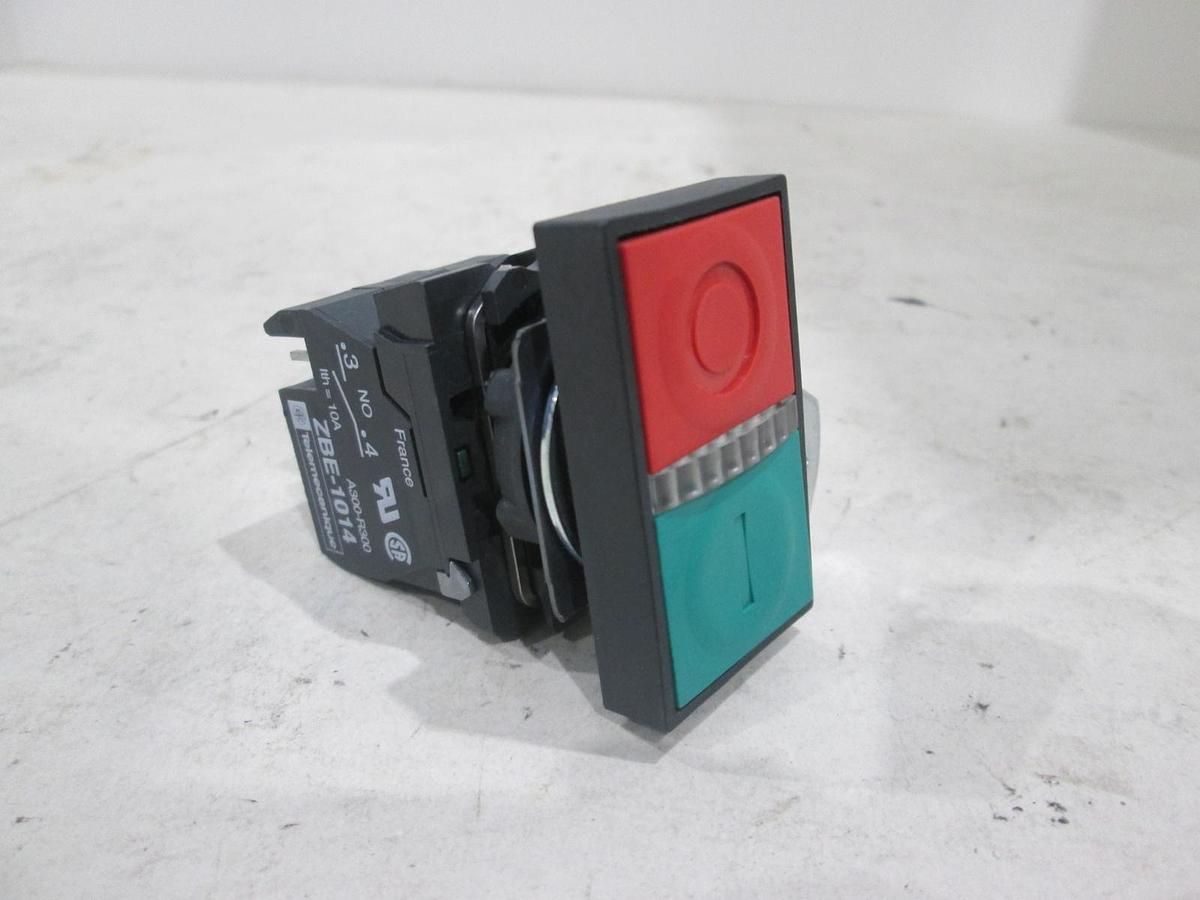 Used Telemecanique, ZBE-1014, Contact Block w/ Green Red Push Button, Used