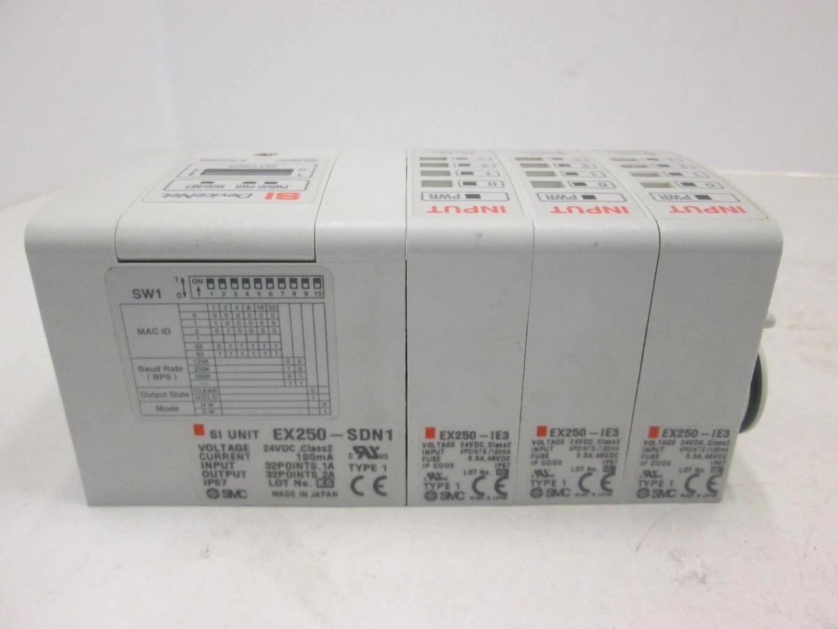 Used SMC, EX250, DeviceNet Interface Module Assy w/ 3 Input Blocks, Used