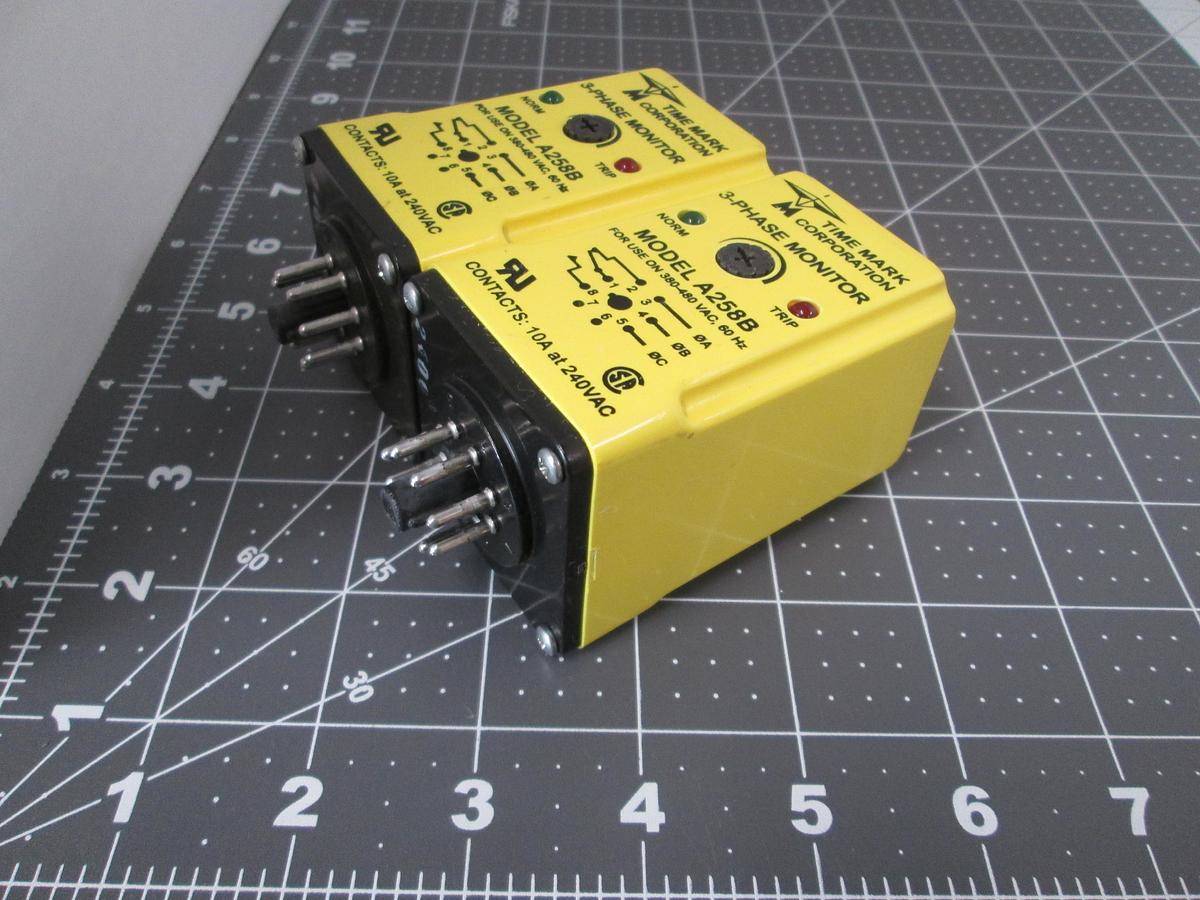Used Time Mark, A258B, 3-Phase Monitor Relay, 380-480VAC 60Hz 10A, Lot of 2