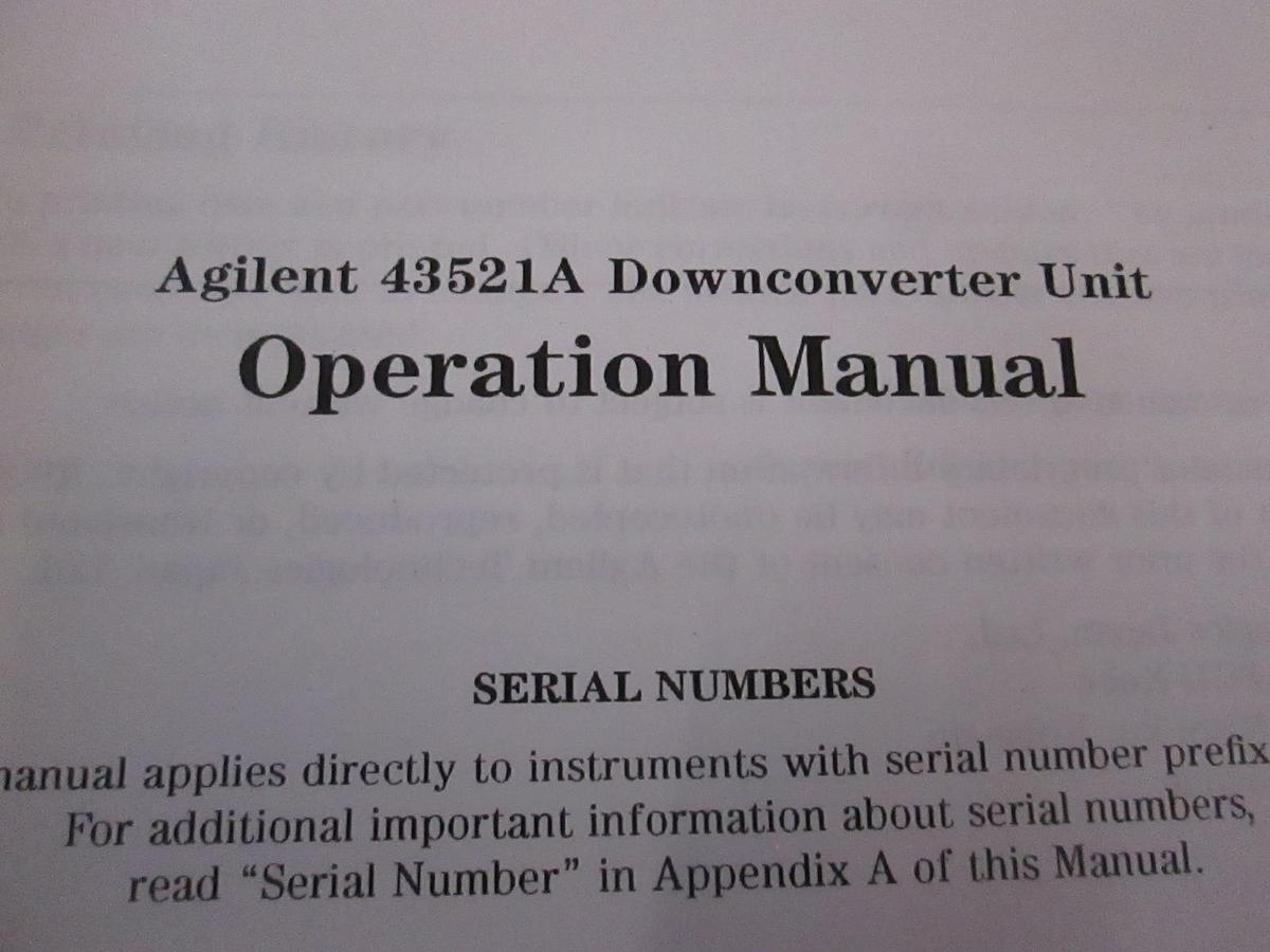 Used Agilent 43521A Downconverter Unit Operation Manual, Used