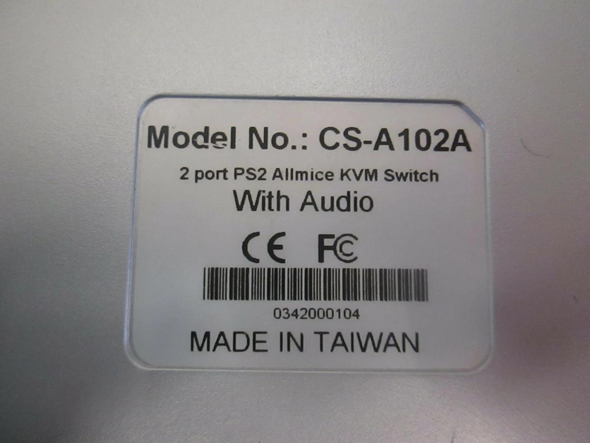 Used 2 Port PS2 Allmice KVM Switch with Audio, CS-A102A, Used