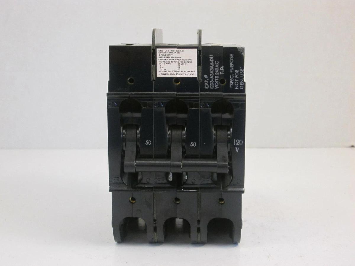 Used Heinemann CD3-A3A3A6-DU, 3 Pole Circuit Breaker 50/50/120 - Used