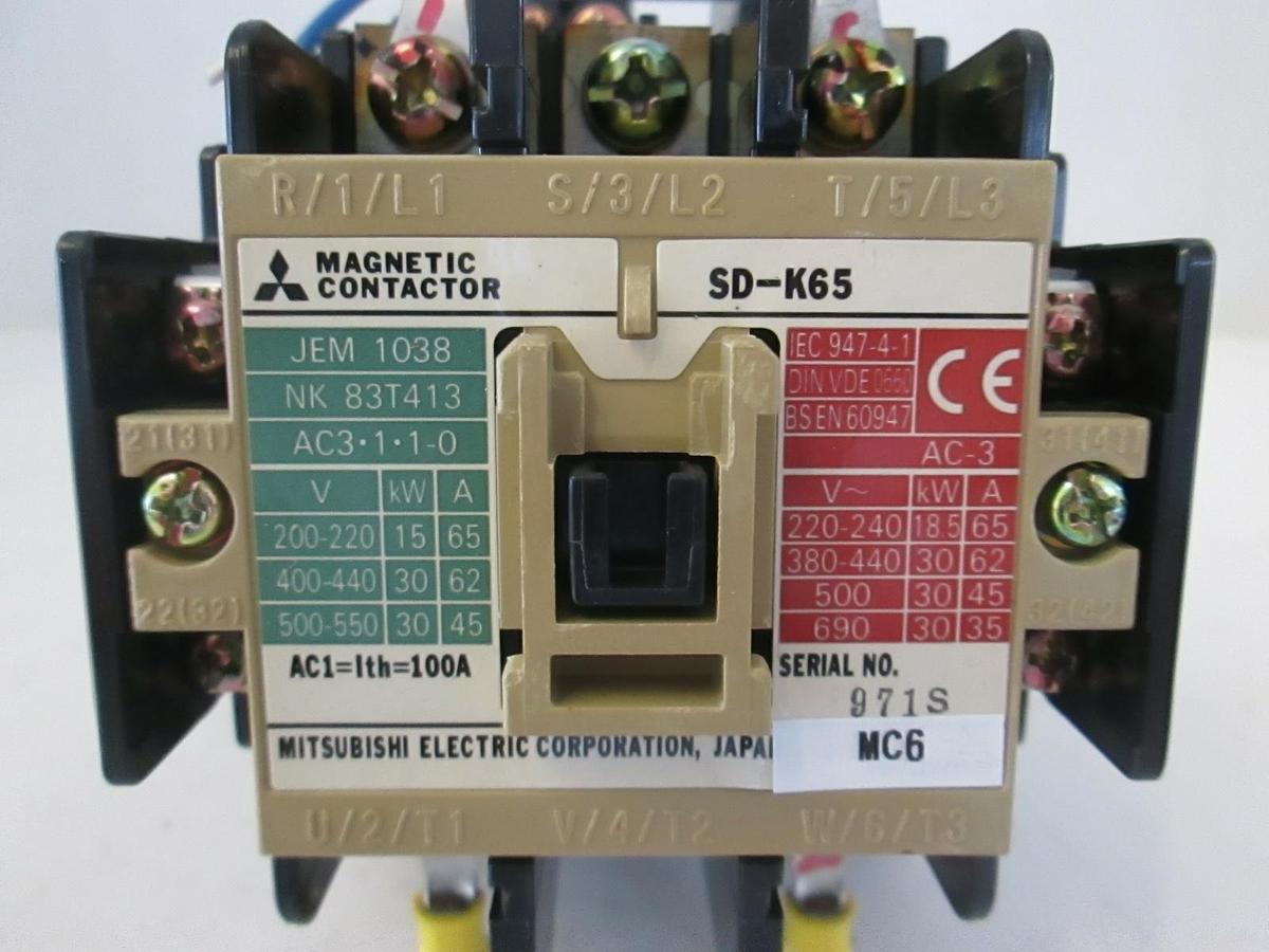 Used Mitsubishi SD-K65 Magnetic Contactor, 100AC Coil, Used
