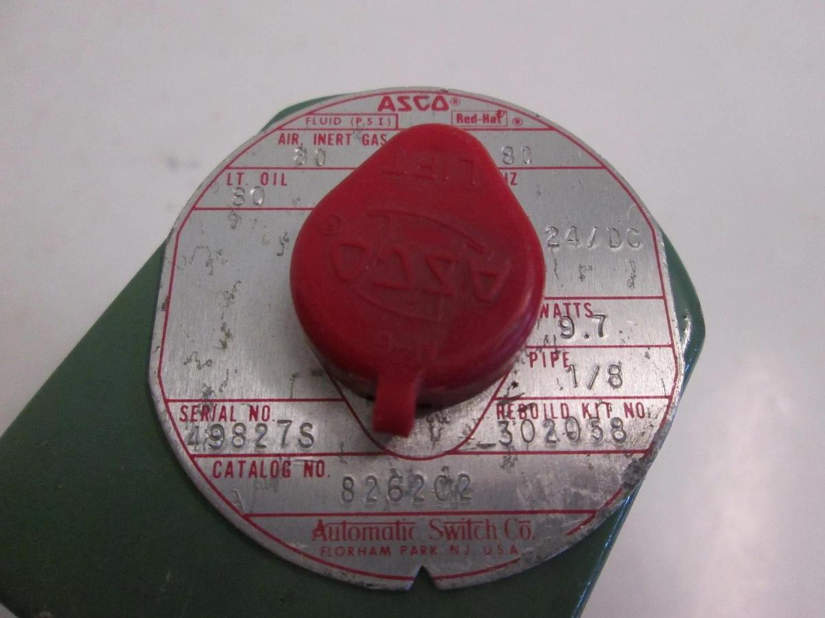 Used Asco 8262C2 Red Hat Solenoid Valve, 1/8", 24 VDC, Used