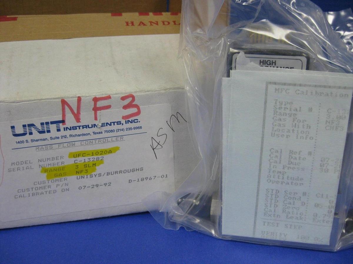 Used Unit UFC-1020A Mass Flow Controller, NF3, 3 SLM, Refurbished
