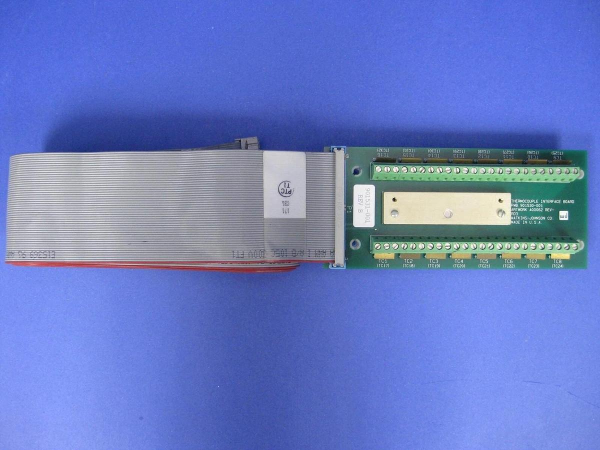 Used Watkins Johnson 901531-001 Thermocouple Interface Board with Ribbon Cable