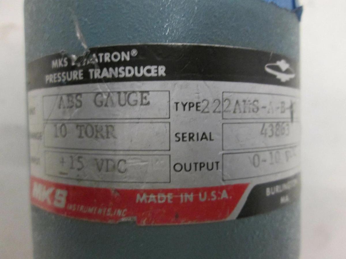 Used MKS, Baratron 10 Torr Pressure Transducer, 222AHS-A-B-10, Used