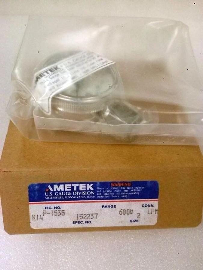 Used Ametek PI535 Pressure Gauge, 0 to 600 psi, Bottom Mount 1/4" MVCR, NIB