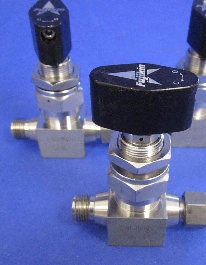 Used Fujikin 1/4 Turn Shut Off Valve, TEL 0120-064661, 1/4" Swagelok - LOT of 2