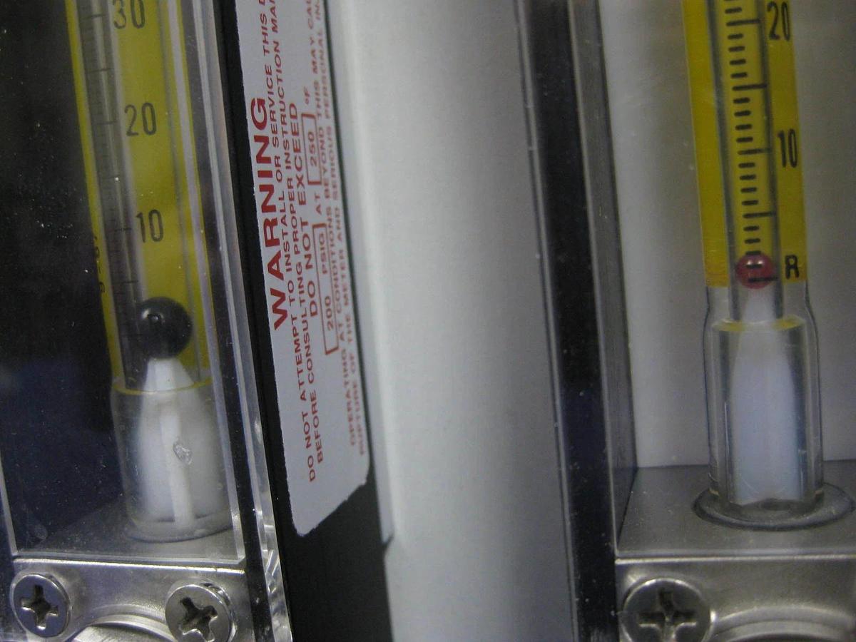 Used Brooks Sho-Rate 3 Flowmeter Assy w/ 3 Furon Delta Solenoid Valves, DV2-124NOD2