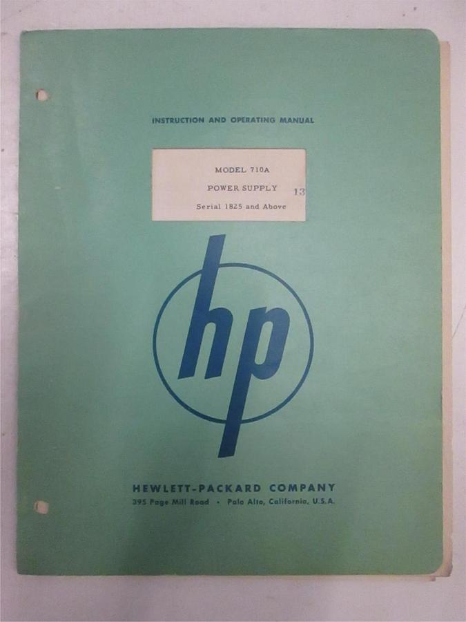 Used HP Model 710A Power Supply Instruction and Operating Manual, Used