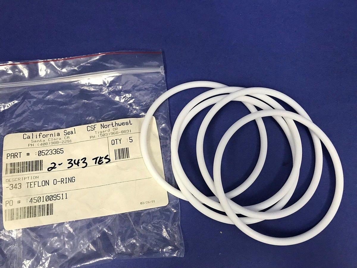 Used 2-343 TEFLON O-RING, 3-3/4 ID X 4-1/8 OD X 3/16 W, Lot of 5