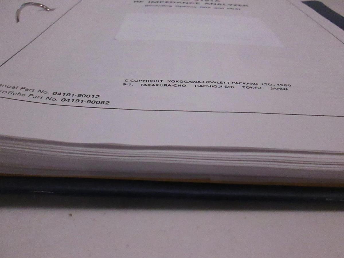 Used HP Model 4191A RF Impedance Analyzer Opt. 002 and 004 Operating Manual, Used