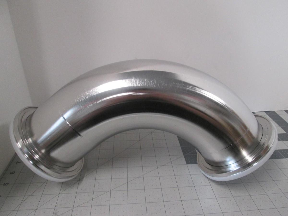 Used Vacuum Elbow, 4" Foreline, SS, 90 DEG Angle, Approx. 7-1/4", New