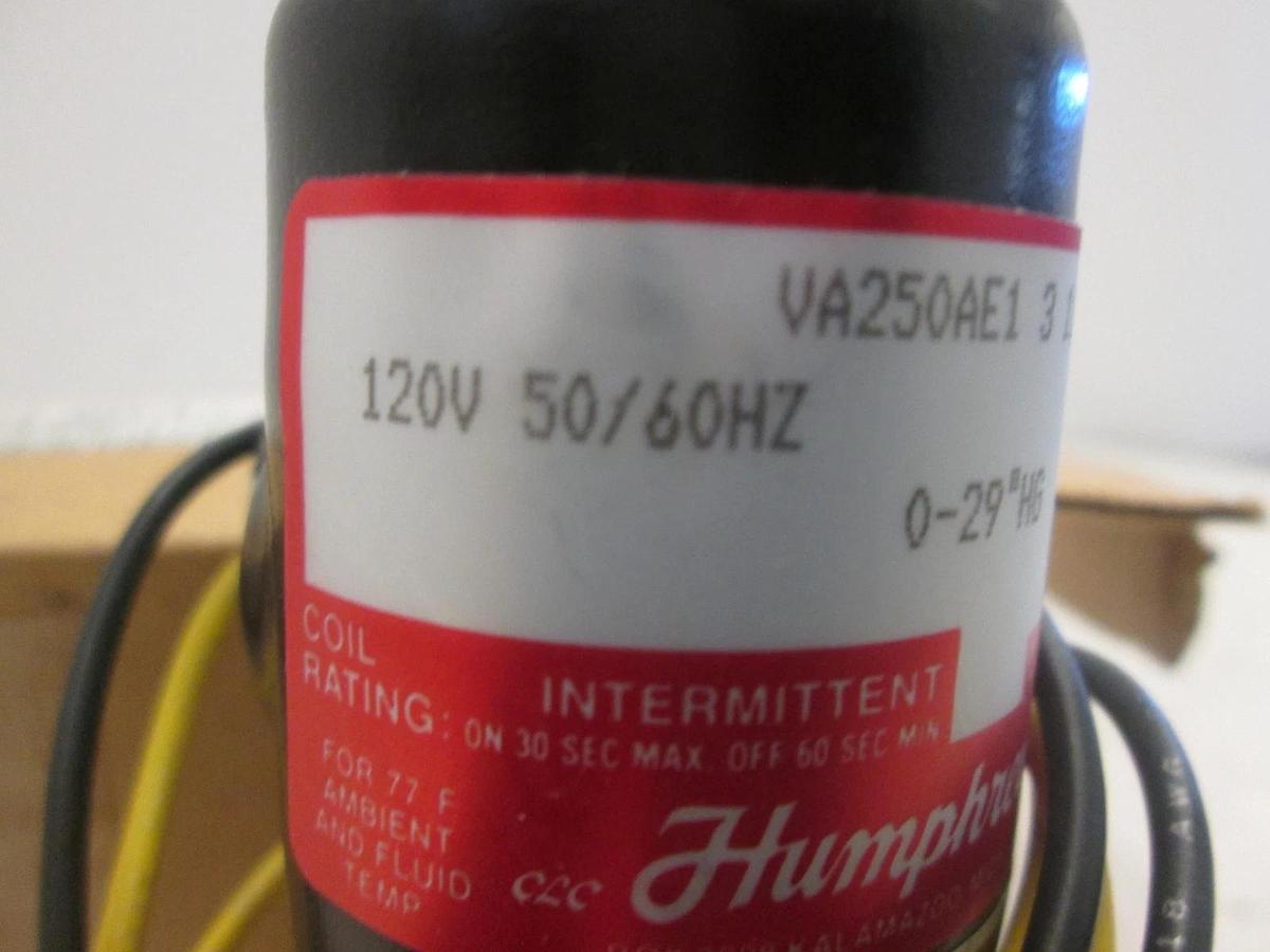 Humphrey, VA250AE1, Solenoid Valve, 120 V, 50/60Hz, 0-29" HG, New