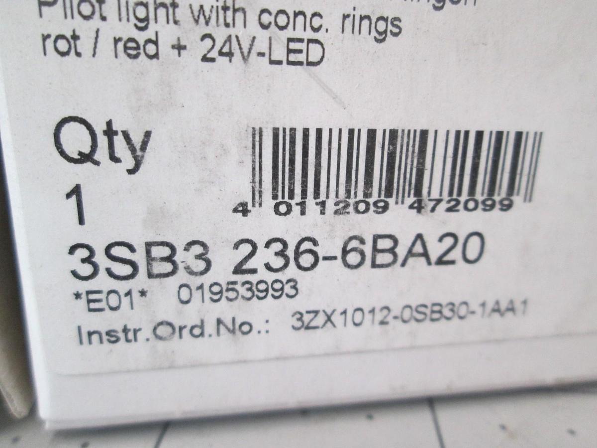 Siemens, 3SB3 236-6BA20, Red Pilot Light Indicator, New, Lot of 3