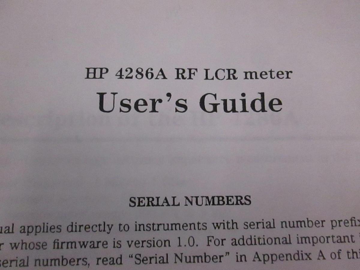Used HP 4286A RF LCR Meter User's Guide, Used