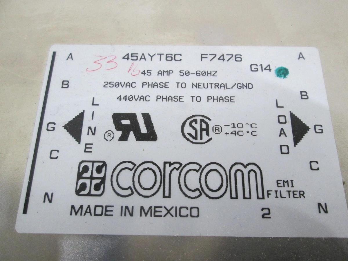 Used Corcom, EMI Filter, 45AYT6C, F7476, 45A, 50/60Hz, Used