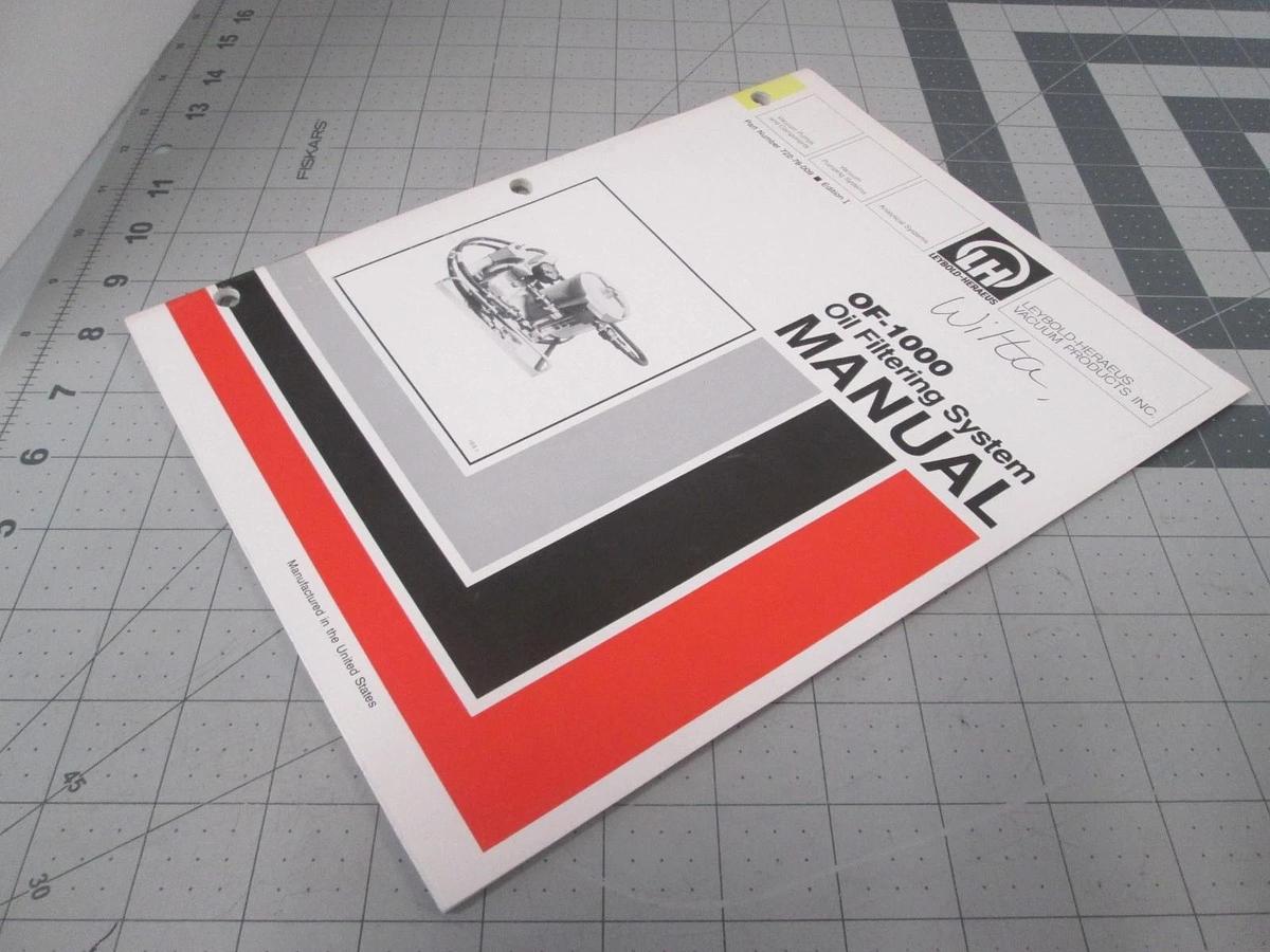 Used Leybold, OF-1000, Oil Filtering System Manual, 722-78-009, Edition I, Used