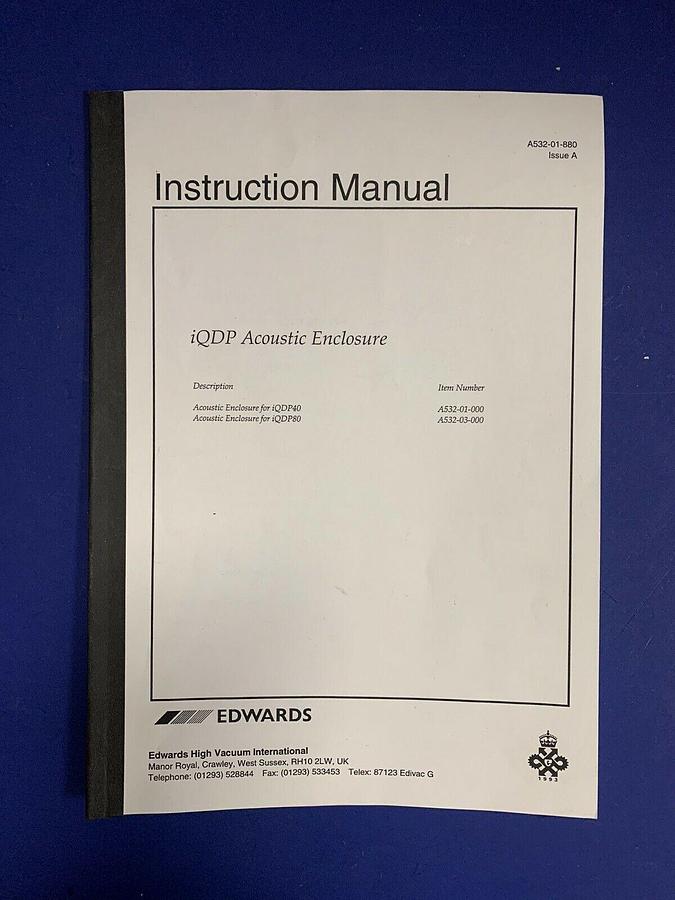 Used Edwards iQ Acoustic Enclosure Manual