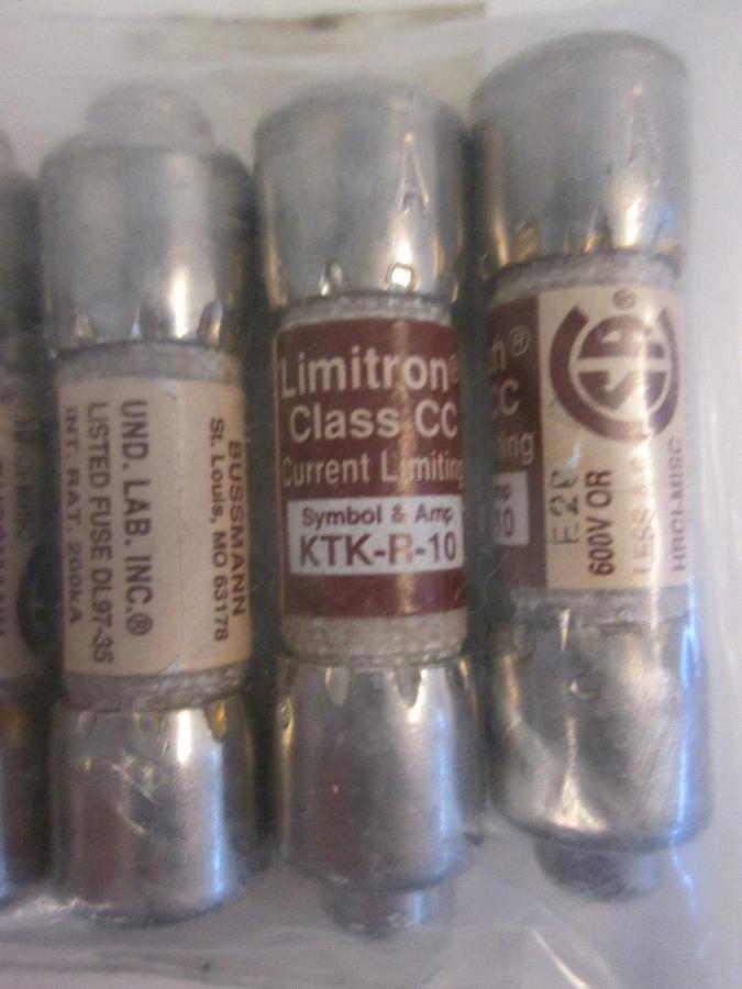 Used Bussman Limitron KTK-R-10 Fuses, 10A, Lot of 4, Used