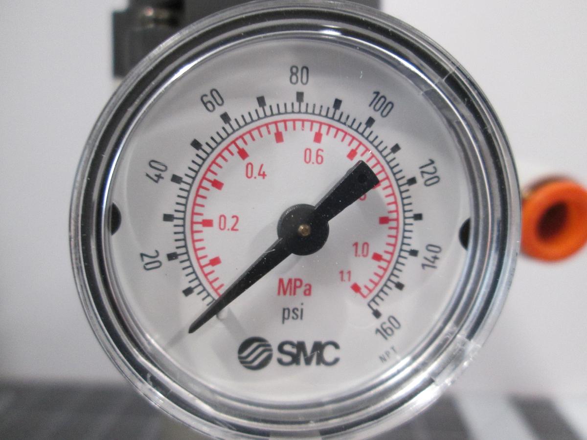 Used SMC, NAW3000-N03-2, Air Filter Regulator 3/8" Pneumatic Metal Bowl W Gauge