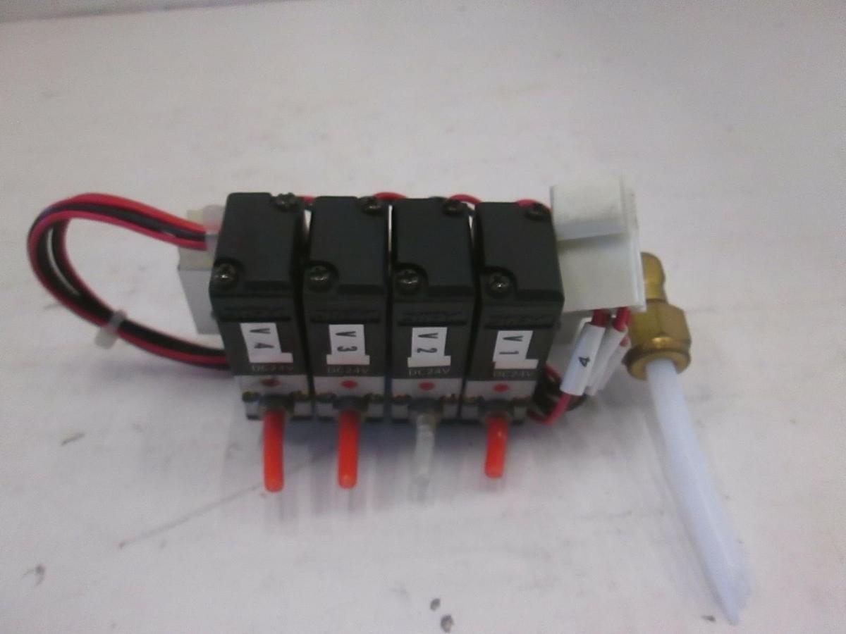 Used Koganei 030E1 Solenoid Valve Manifold Assembly - 4 Valves, Used