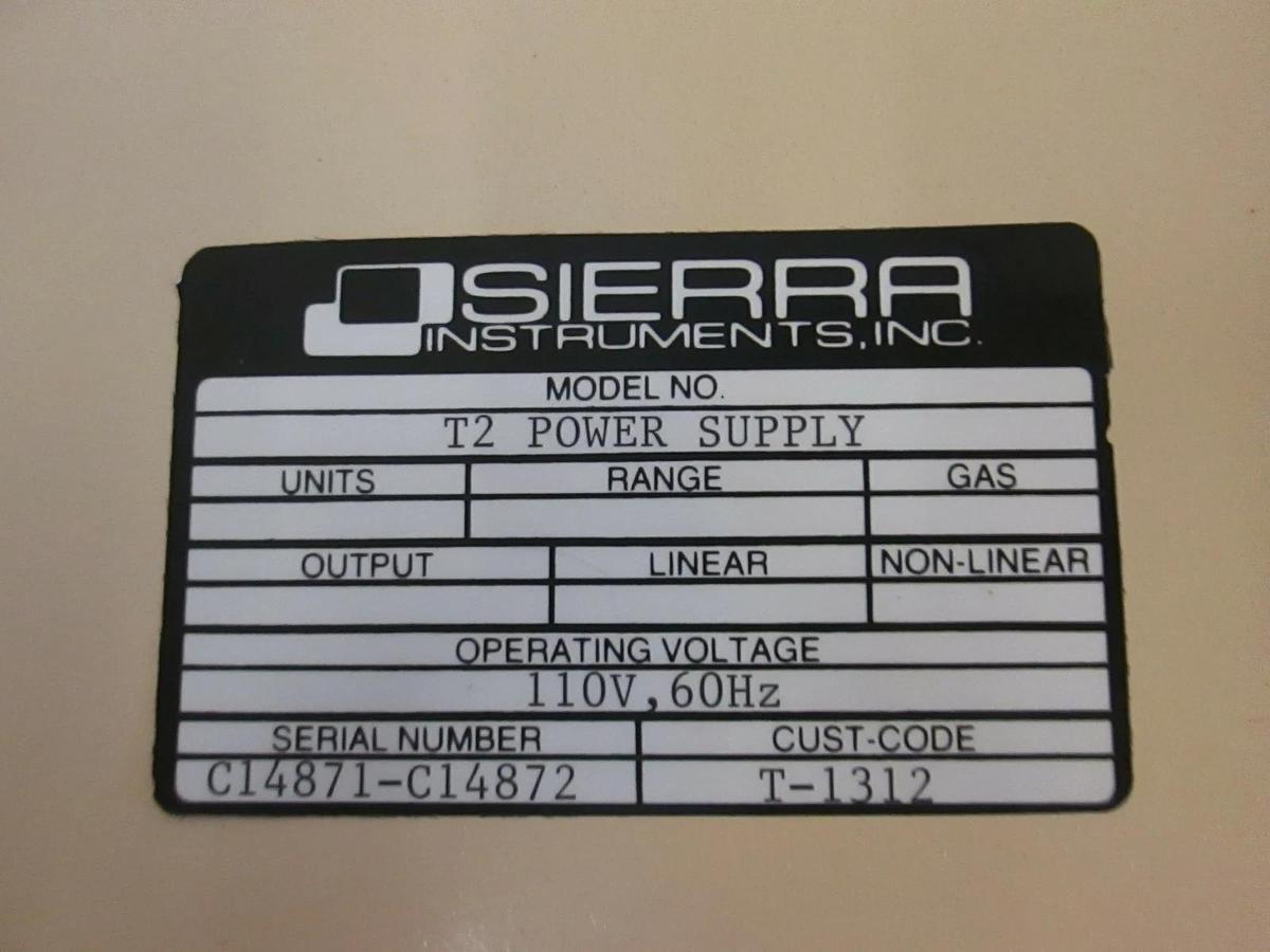 Used Sierra Instruments T2 Power Supply, 110V, 60Hz, Used