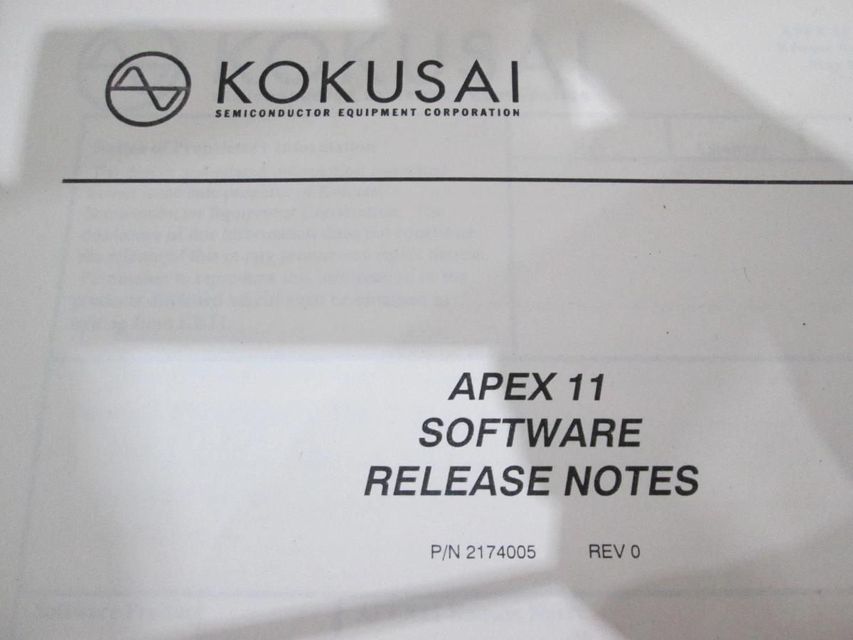 Used Kokusai, 2174005, Apex 11 Software Release Notes, Used