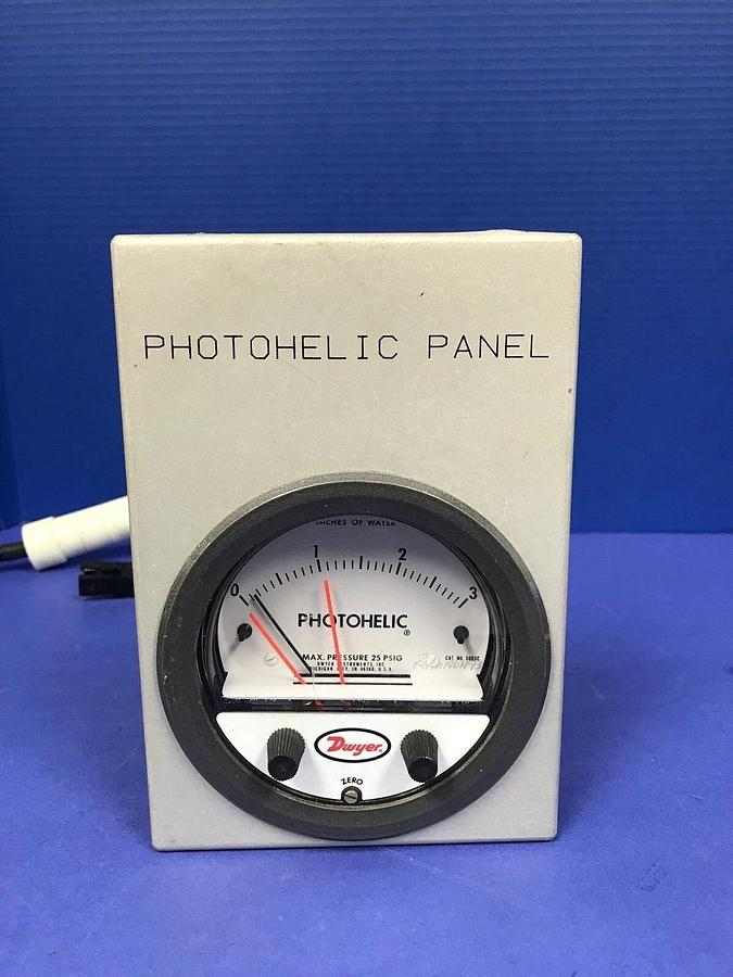 Used Dwyer 3003C Photohelic Gauge 0 to 3" Water, w/ Mounting Panel & Wiring, Used