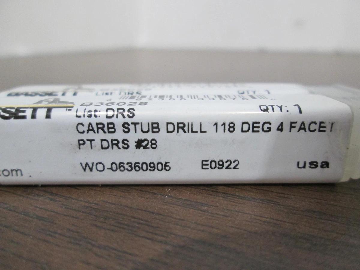 Bassett, B36028, Carbide Stub Drill 114 Deg 4 Face, New, Lot of 2