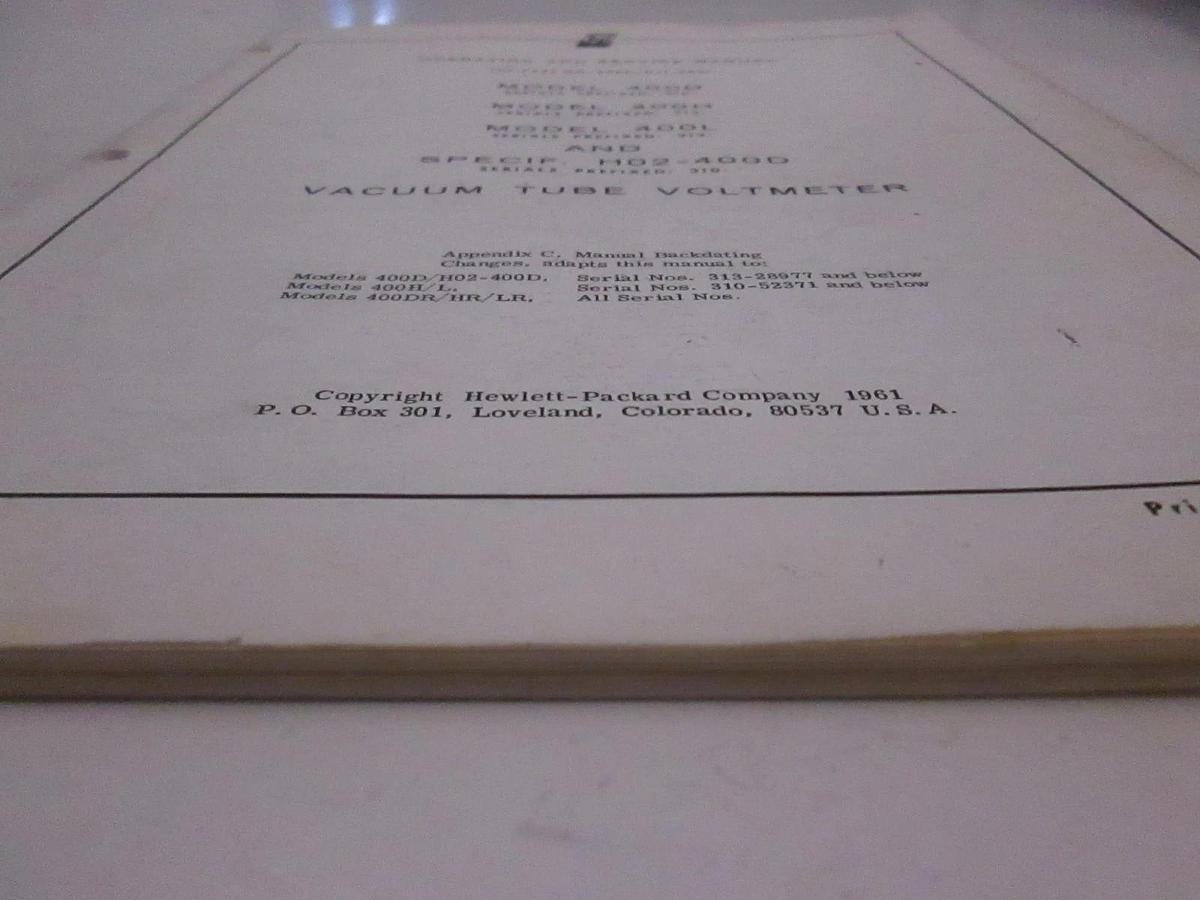 Used HP Model 400D, 400H, 400L and H02-400D Operating and Service Manual, Used