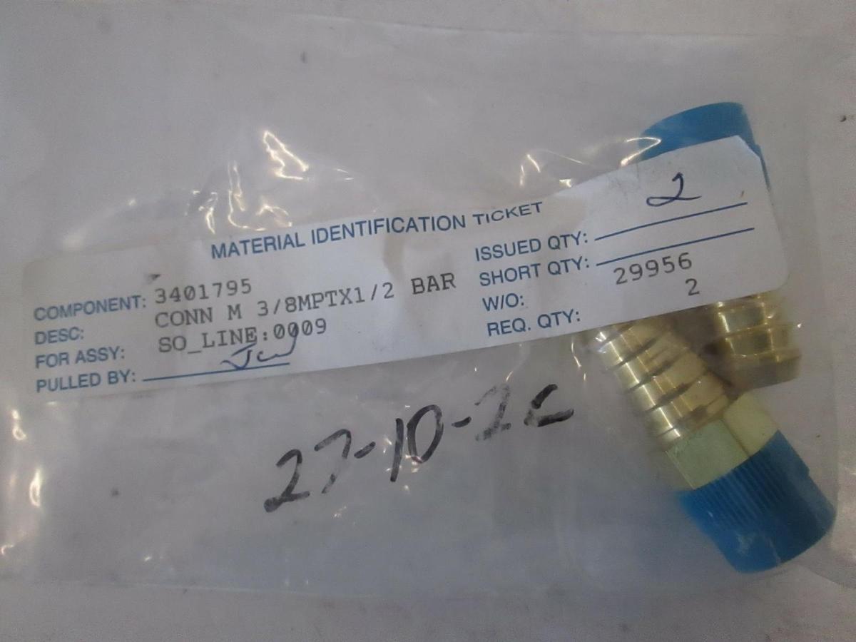 AMAT Connector Male 3/8MPT x 1/2 Bar, New, Lot of 2