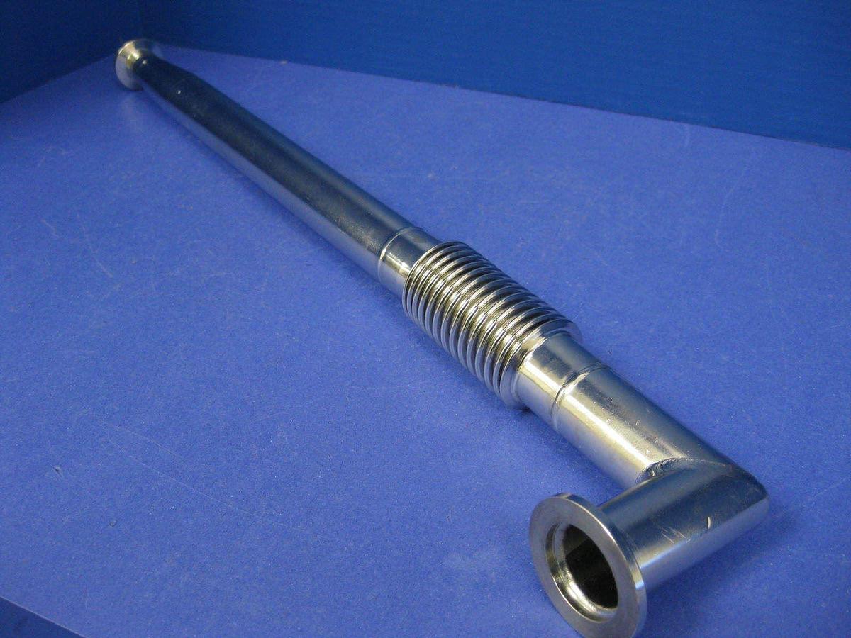 Used Vacuum Tube Weldment, NW20 Miltered Elbow x Conical NW16 w/ Bellows Neck, New